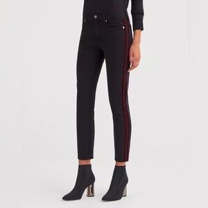 7 For All Mankind Blair High Rise Velvet Stripe Jeans in Black/Red Size 27